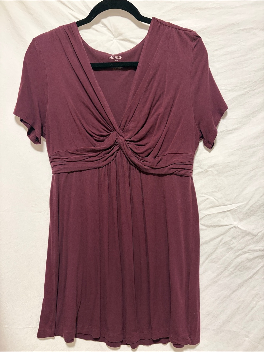 GUC Soma PLUM Knot-Front Short Sleeve Tunic - Large